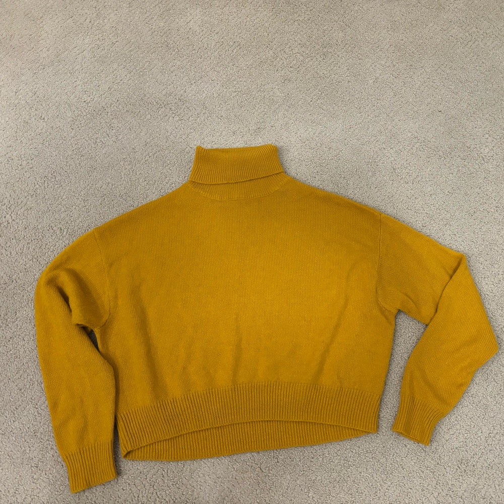 Yellow Cowl Neck Cropped Sweater